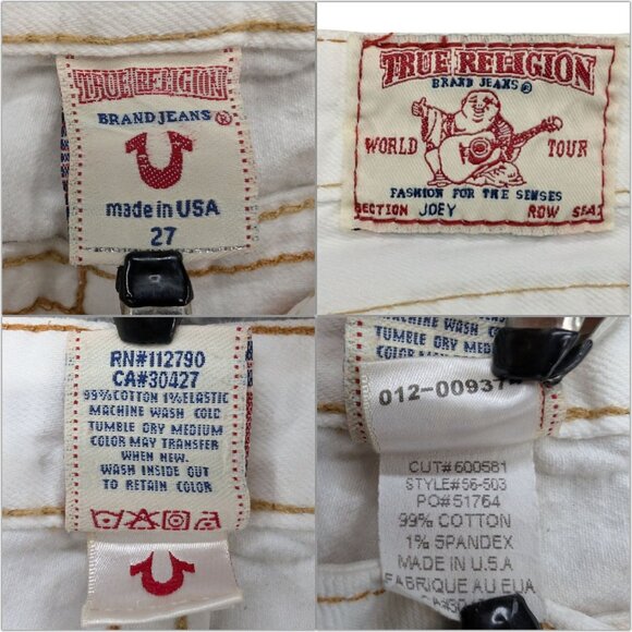 Vtg True Religion Joey Flare Jeans Womens White Ultra Low Rise Y2K Denim Size 27 - Picture 6 of 11